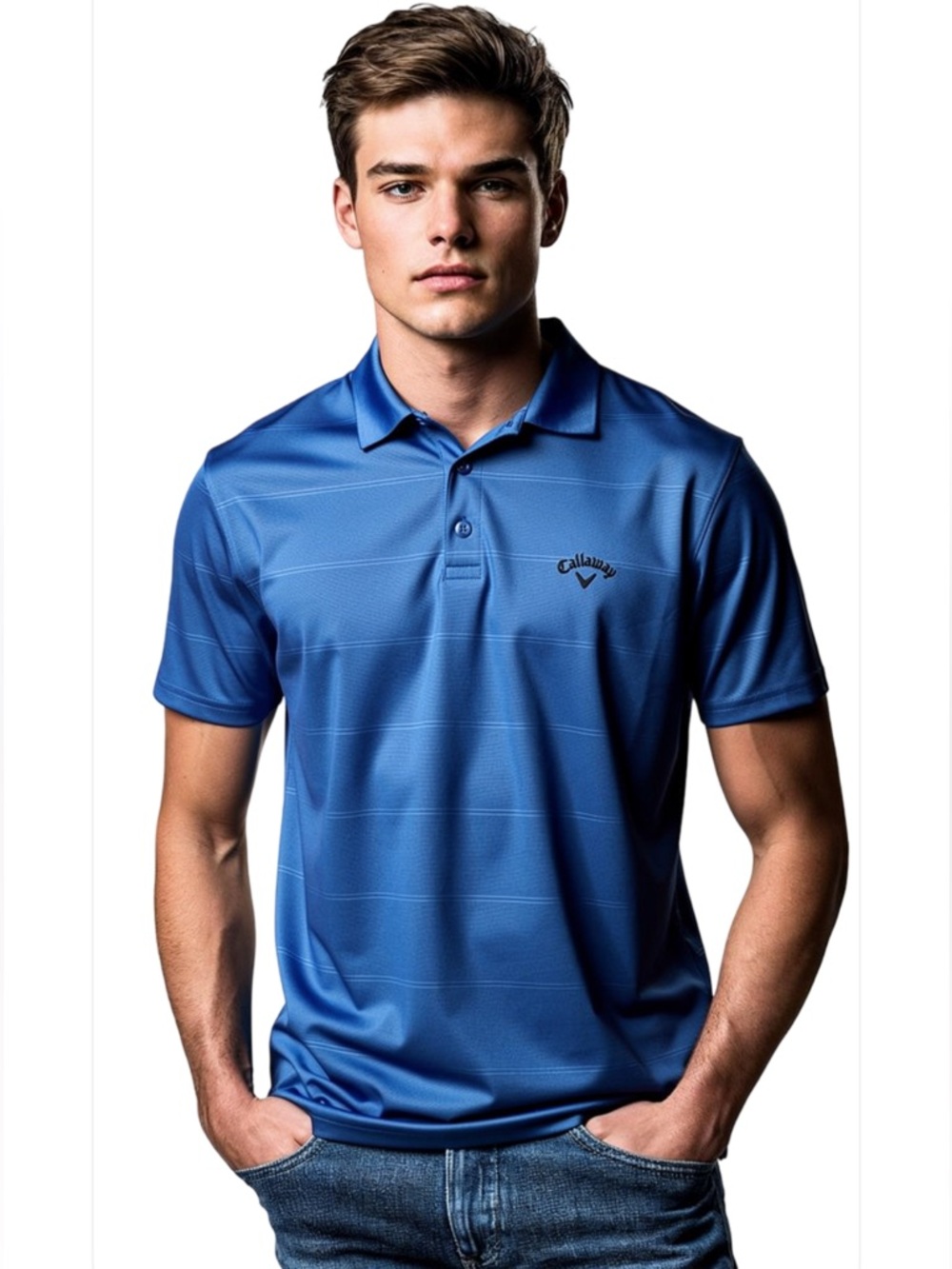 NEW- Large Callaway Men's
Stripe Blue Performance  short sleeve  Golf Polo Shirt